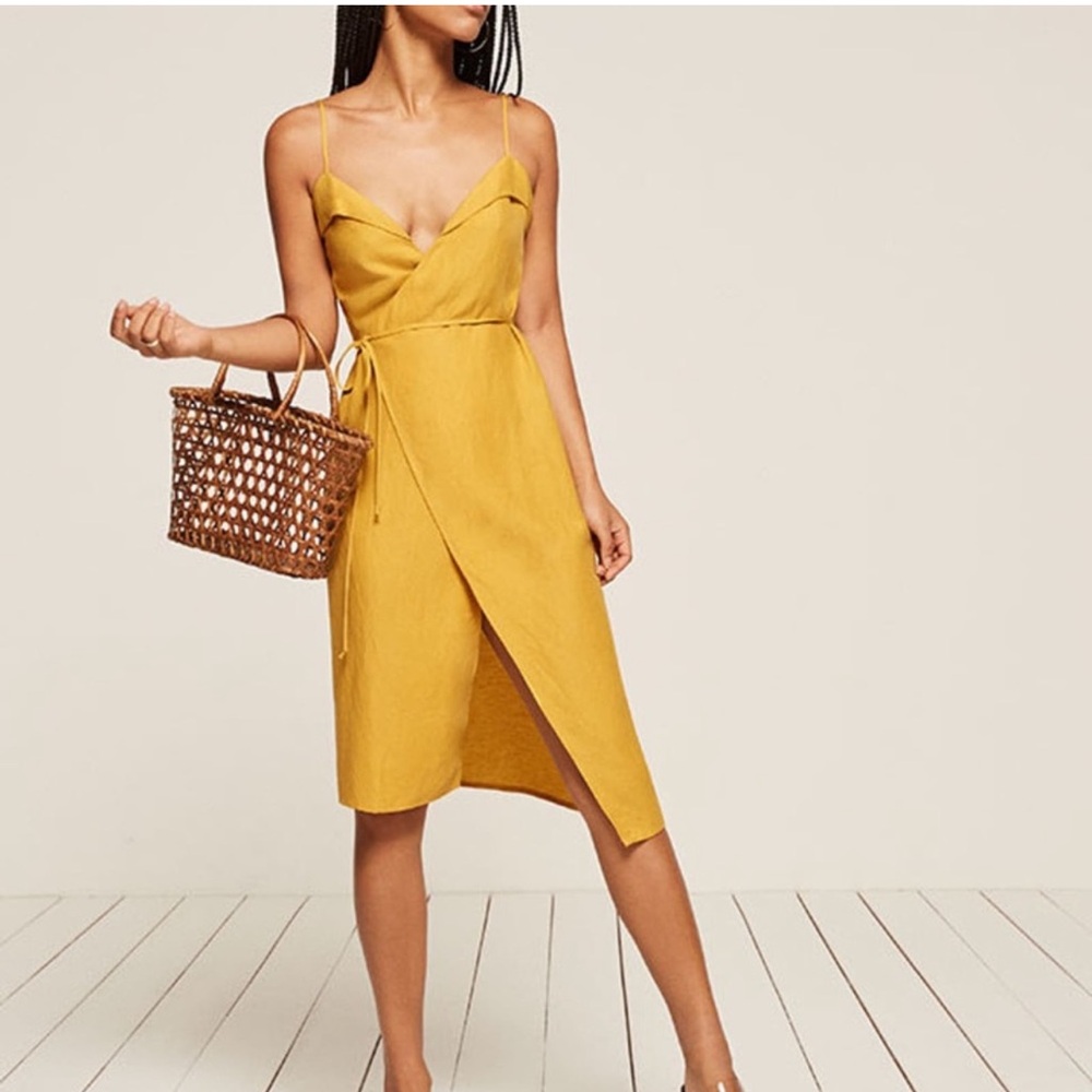 Reformation Elegant Yellow Wrap Dress